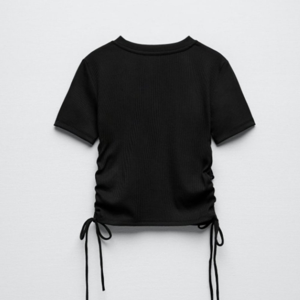 NWT Zara Ruched Rib Top - Picture 2 of 4